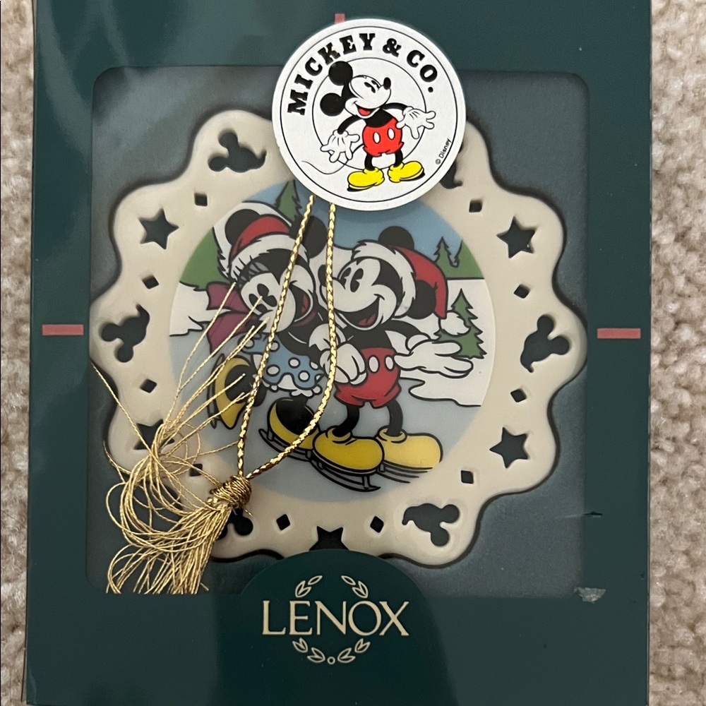Lenox Festive Mickey & Co. Ornament with Gold Accents - EC - In box SFH